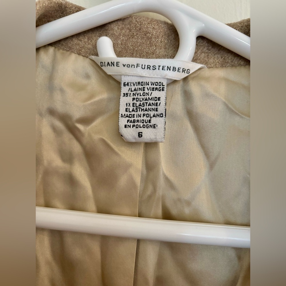 Vintage DVF Diane von Furstenberg Brown Gold Wool Cropped Jacket Blazer - Picture 2 of 7
